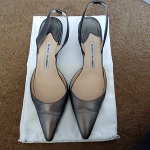 Manolo Blahnik Silver Slingbacks, no bag or box